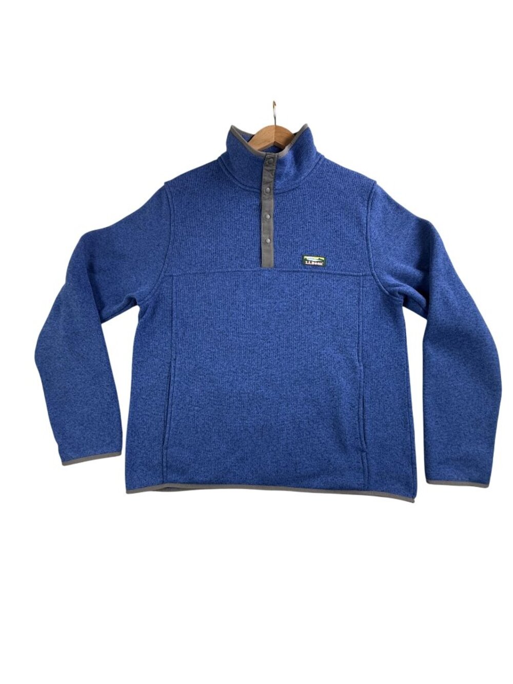 LL Bean Jacket Mens Medium Blue Fleece Snap Neck Pullover Anorak Outdoor